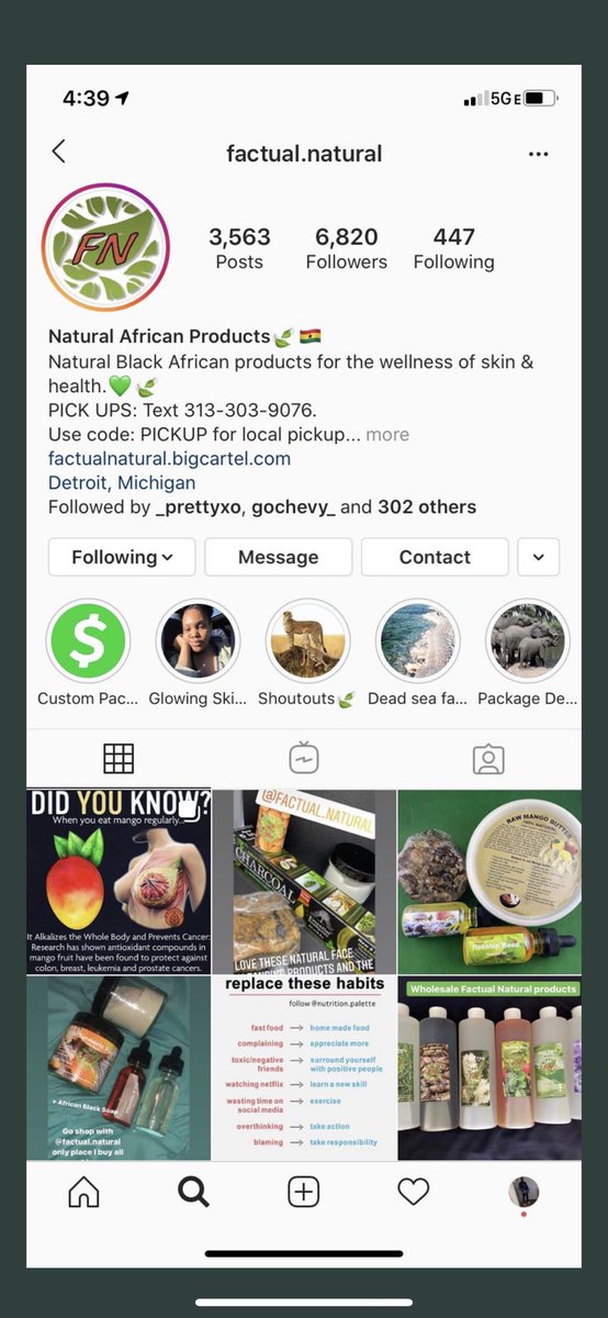 BLACK Owned  business: Factual Natural in Detroit. Natural African products to treat the health and wellness of skin, hair, and other bodily problems. Ingredients from countries like South Africa  , Ghana  , Nigeria  , and even Egypt  .   @6Freeze