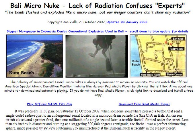 Vialls goes further stating in his 2002 Bali article that by 1981 “top-secret projects” initiated in US & Israel able to develop smaller & lighter “stealth” SADMs (aka “Dimona micro-nukes”) “invisible” to Geiger counters51/ http://web.archive.org/web/20030210220533/http://homepage.ntlworld.com/steveseymour/nuke/bali_micro_nuke.htm