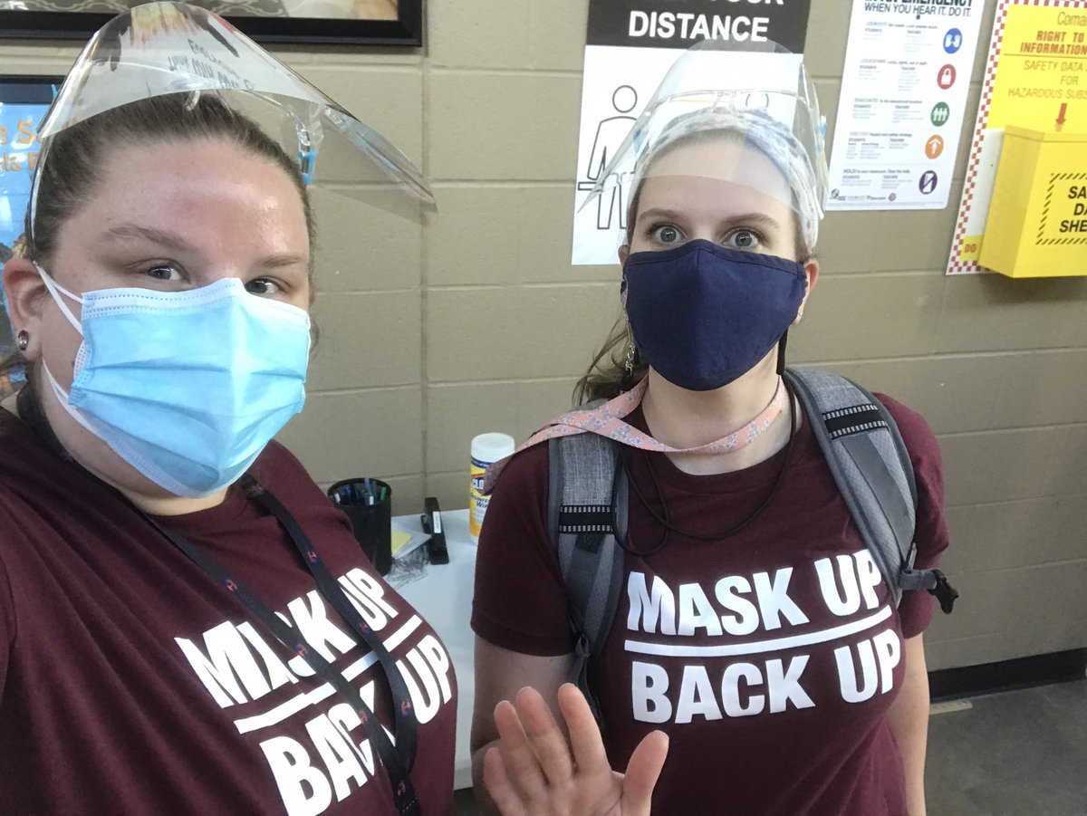 krasco9's tweet photo. When you’re teaching children in person during a pandemic.....and your district provides tshirts that are on point #maskupbackup https://t.co/hzCY60Hf9D