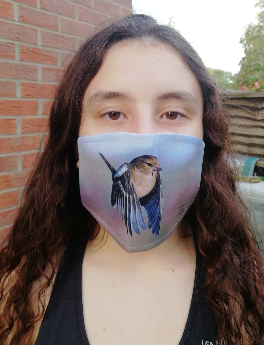 Buy 'Female Chaffinch' here; https://www.carlbovis.com/product-page/face-mask-female-chaffinch 