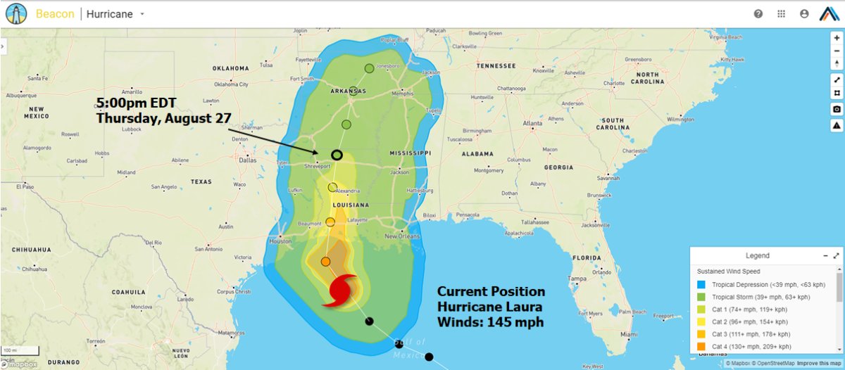 athenium's tweet image. #Laura is expected to make landfall overnight as the most intense August #hurricane since Katrina. It will bring devastating storm surge of up to 20 feet that may reach up to 30 miles inland. Read our full forecast here: mailchi.mp/athenium/beaco…
#wxtwitter #insurance #forecast