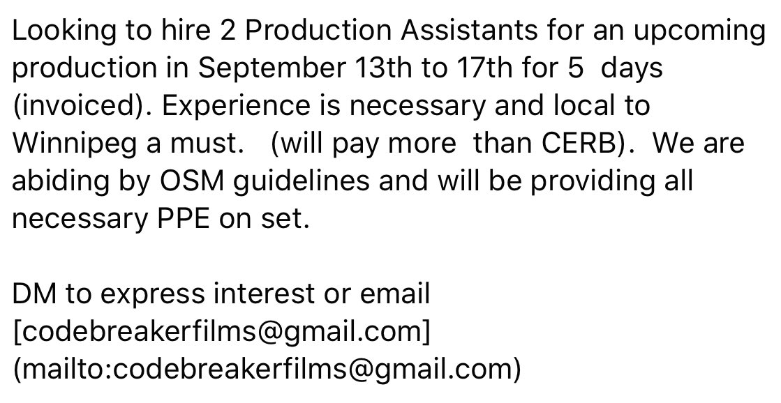 We are hiring for an upcoming production! Email us and share if you know anyone who would be interested!
