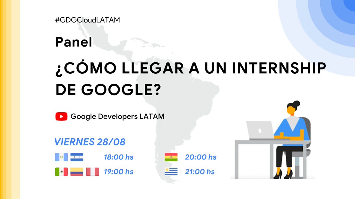 gdgcloudlapaz's tweet image. #GDGCloudLATAM trae esta sesión con #internships  de #Google quienes compartirán su experiencia en el programa

Moderadora
+ @vainillaGlasses 

🗓 Fecha: 28/08
19:00 🇨🇴🇲🇽🇵🇪
20:00 🇧🇴

Link 👉🏽 youtu.be/xug4M1-HOUk

Síguenos:
- bit.ly/2QuHErK
- gdg.community.dev/gdg-cloud-la-p…