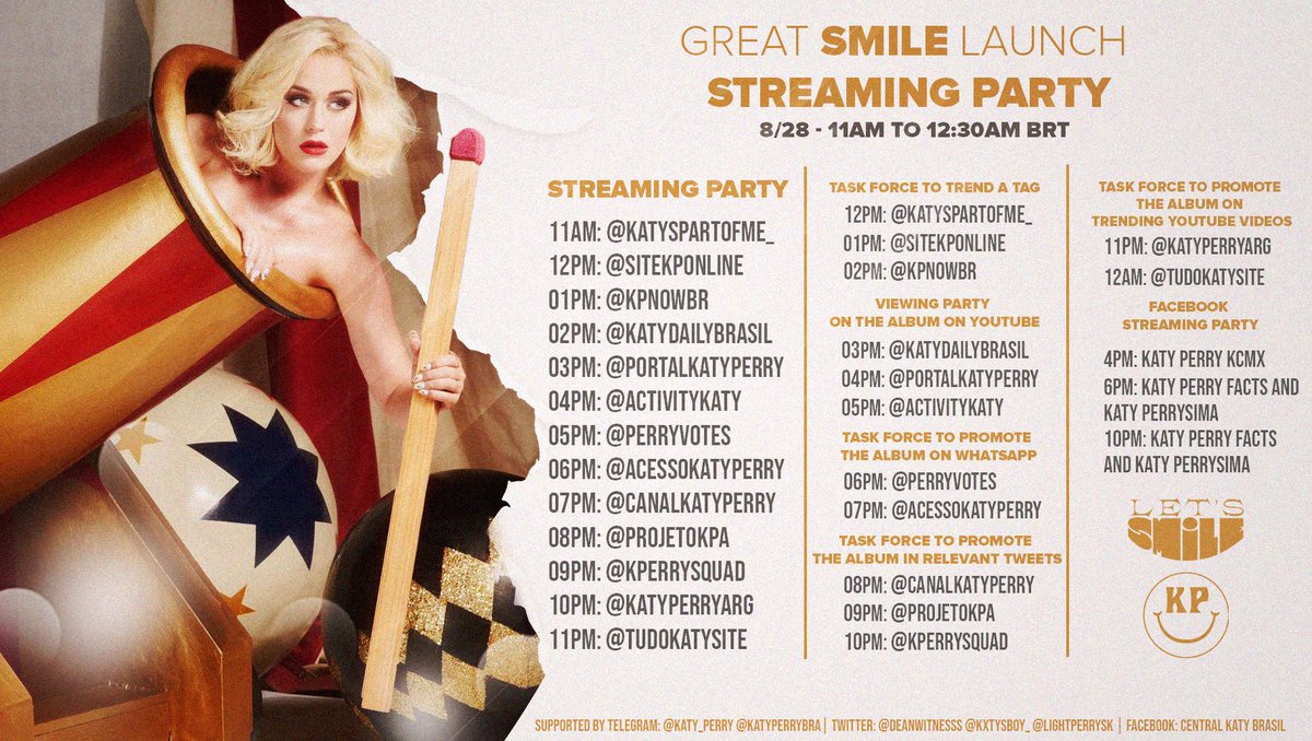 KPerrysima's tweet image. El próximo viernes (28), es el lanzamiento mundial del álbum "Smile", tendremos una fiesta de super streaming en asociación con los otros portales de Katy Perry en todo el mundo. ¡Contamos con la participación de todos!