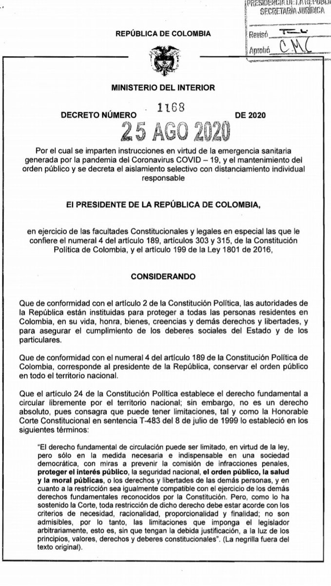 Cornazar2's tweet photo. A partir del 1 de septiembre los Casinos y Bingos volveremos a operar en todo el país, gracias a la expedición del Decreto 1168 de 2020 donde se establecen las nuevas condiciones en las que se regirá el país de aquí en adelante a raíz de la pandemia del coronavirus COVID-19. https://t.co/uassC2zfOP