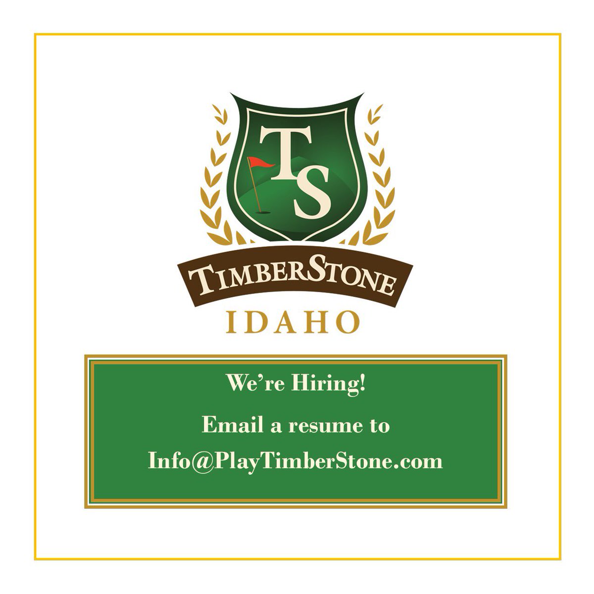 TimberStoneGCID's tweet photo. TimberStone Golf Course is hiring! Work in a fun, professional atmosphere at the most beautiful course in the valley!
If you are interested in applying, send a resume to Info@PlayTimberStone.com
#PlayTimberStone #jobsidaho #jobs208 #hiring #golfidaho #golf208 #golfcourse https://t.co/Avt5hTprDI