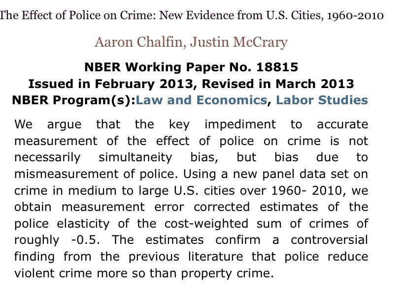 #1. "Criminals can be deterred from committing crimes (especially by increasing probability of getting caught).” Check. See above, but could also check lit on effect of policing on crime.  https://www.nber.org/papers/w18815 