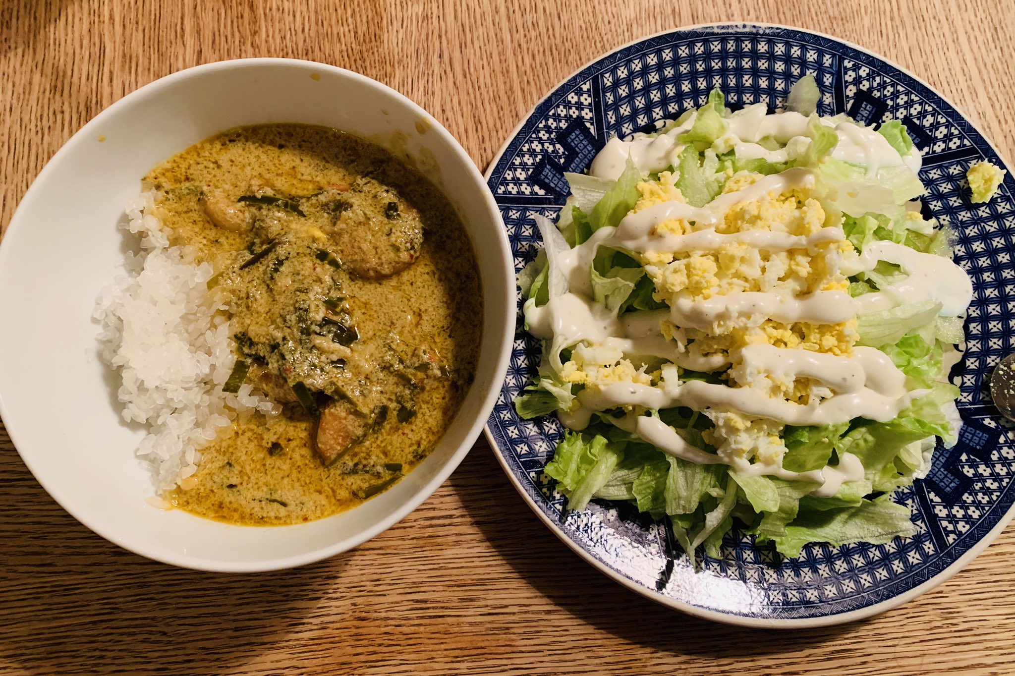 ローカボ食堂inla 糖質制限夕ご飯 タイパナンカレー こんにゃく米 玉子サラダ 糖質10g無いよ パナンカレー タイカレー 糖質制限 ローカーボ ロカボ ダイエット ケトン体 こんにゃく米 Absこんにゃく米