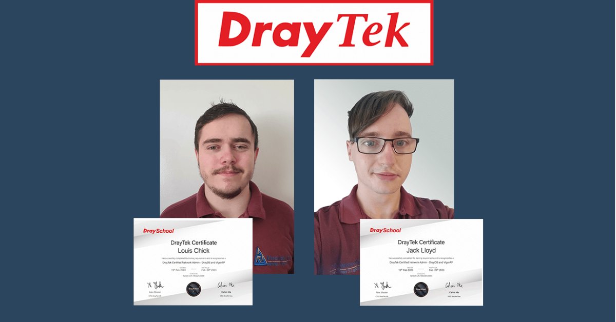 AbsolutelyPC's tweet image. Massive congratulations to first line engineers Jack &amp;amp; Louis who have recently passed their @DrayTekUK exams to become DrayTek Certified Network Administrators. 

bit.ly/2QhwC99