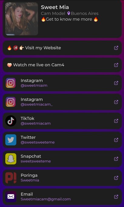 Todas mis redes sociales  En un solo lugar ⬇️⬇️⬇️⬇️⬇️⬇️⬇️⬇️⬇️ https://t.co/KP86CirEMe ⬆️⬆️⬆️⬆️⬆️⬆️⬆️⬆️⬆️<a href="/tag/sweetmia"class="tags"><span>#sweetmia</span></a>