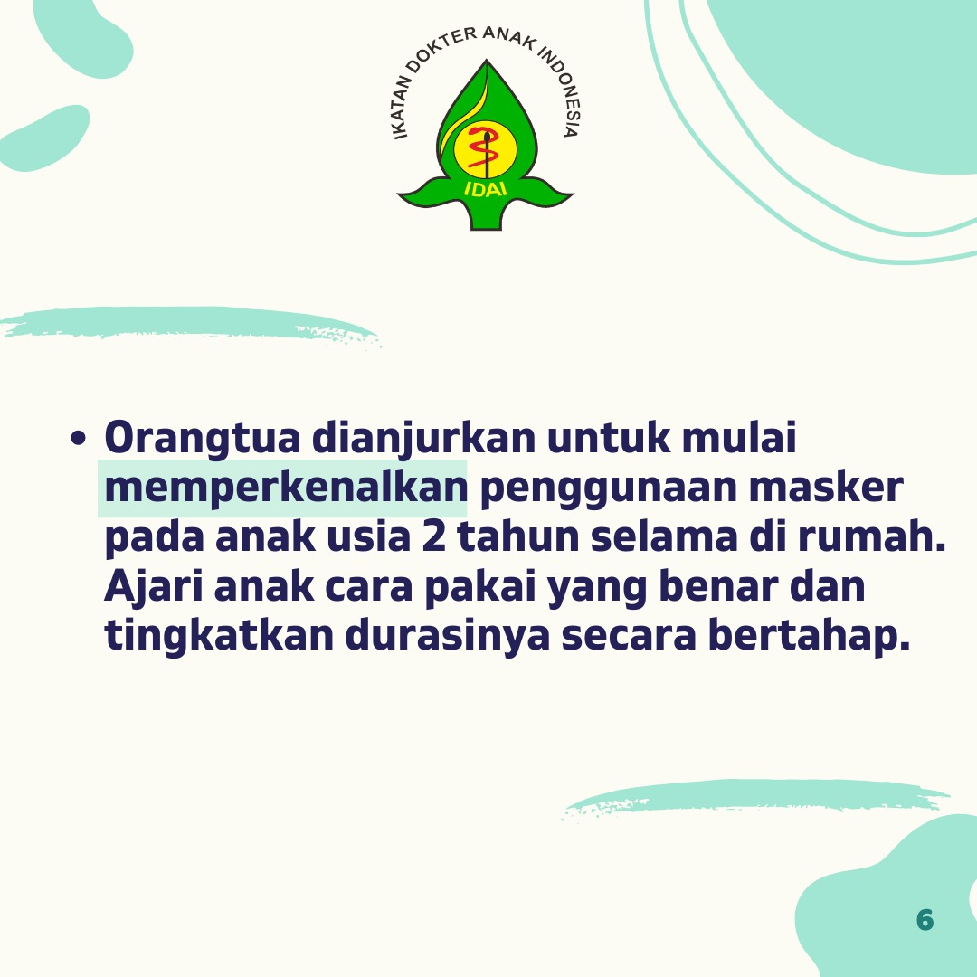 idai_tweets's tweet photo. Pandangan Ikatan Dokter Anak Indonesia Mengenai Pencegahan Infeksi COVID-19 Pada Anak (3).
.
Naskah lengkap dapat diunduh disini https://t.co/uLVSHEeZZZ
.
#COVID19
#MaskerAnak
#IDAIStatement
#COVIDPadaAnak https://t.co/7SLnRBjm2K
