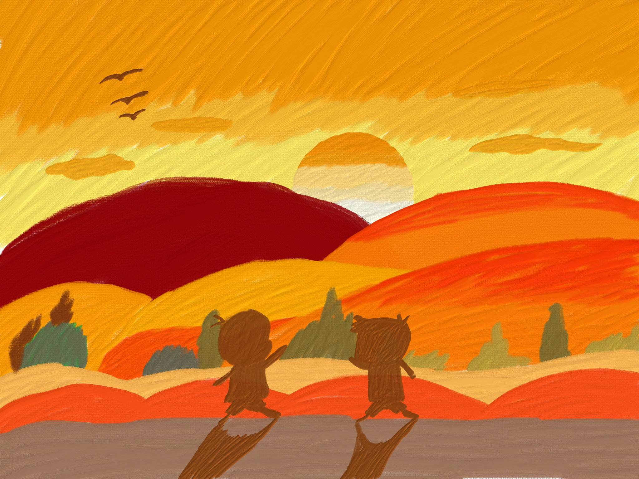 Aki かわいい子供 動物イラスト描きます 夕暮れ時のとある村 また明日 イラストレーター イラスト 毎日イラスト 子供 男の子 小学生 夕焼け 夕日 山 カラス イラスト好きな人と繋がりたい 絵描きさんと繋がりたい T Co Fhcmvmhzuu