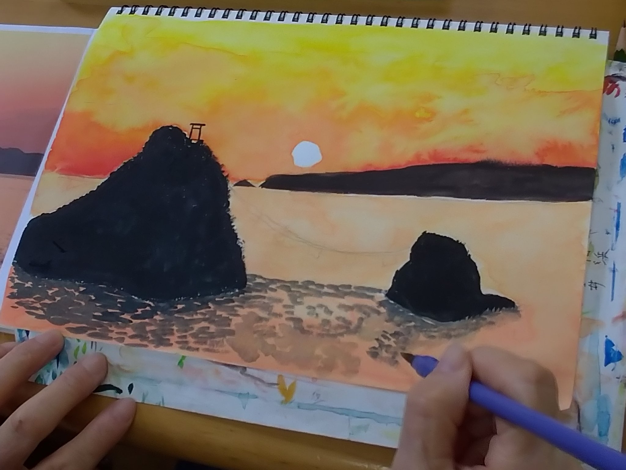 金木犀 高畑デイサービス 夕日が沈む夫婦岩 水彩画特有の滲みがとてもいい感じです 金木犀 デイサービス 芸術療法 認知症改善 絵画教室 T Co W7lpuy29js Twitter 金木犀 高畑デイサービス 夕日が沈む夫婦岩 水彩画特有の滲みがとてもいい感じです 金木犀 デイサービス 芸術療法 認知症改善 絵画教室 T Co W7lpuy29js Twitter