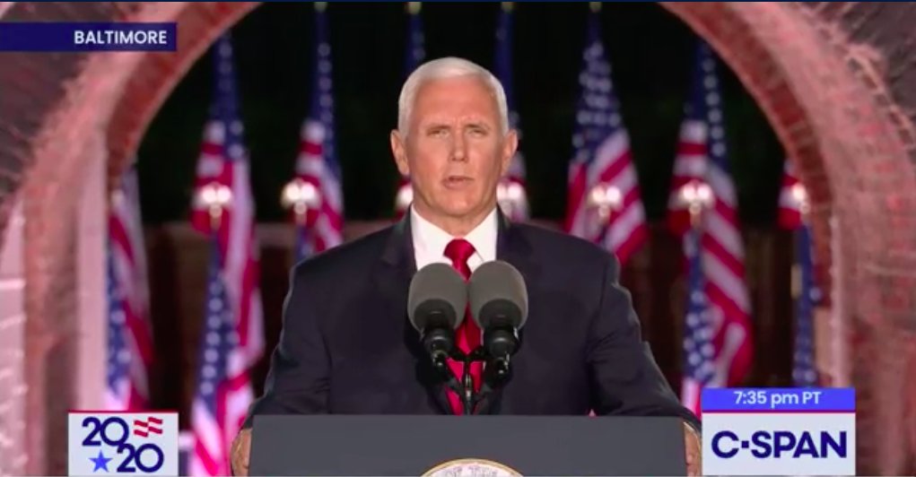 Pence says that Democrats spent four days attacking America at their convention. "We need a president who believes in America," Pence says.