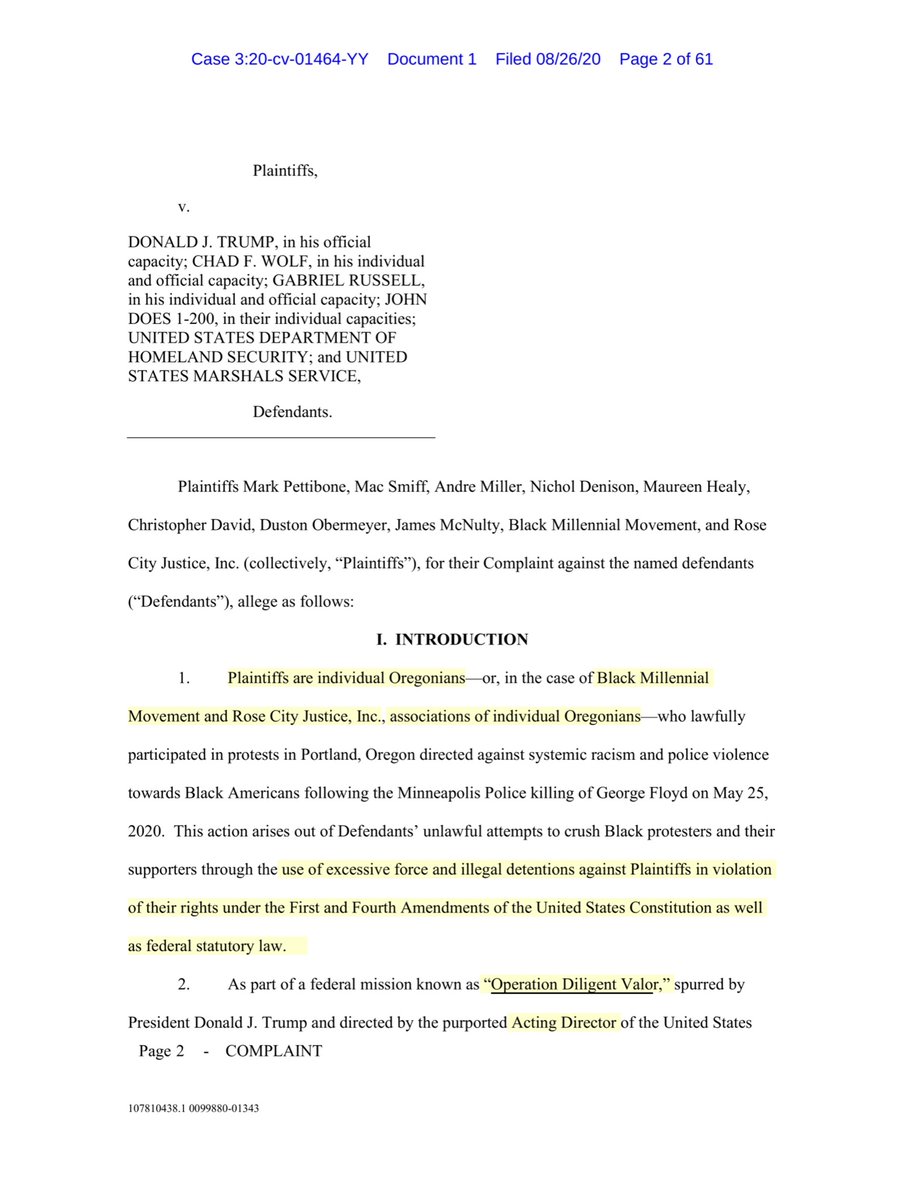 Plaintiffs Mac Smiff, Andre Miller, Mark Pettibone, 3 plaintiffs who are VeteransChristopher DavidDuston ObermeyerNichol DenisonFRVA LOLs  @DHS_Wolf so forked“Defendants’ actions unlawful...and awarding them economic damages for the violation of their constitutional rights”
