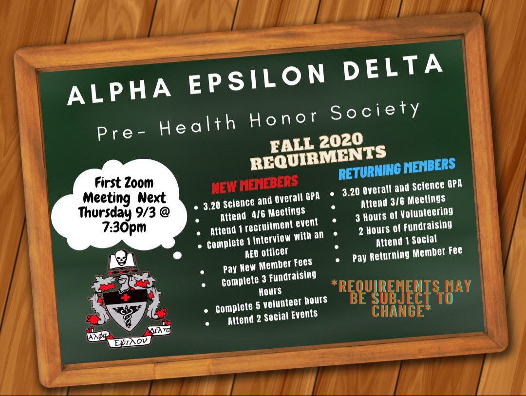 UTSAaed's tweet image. AED will be virtual this semester, but we are still going to make it a good one! Our new member requirements are listed below for fall 2020. Don’t forget to sign up for our remind 101... happy wednesday!