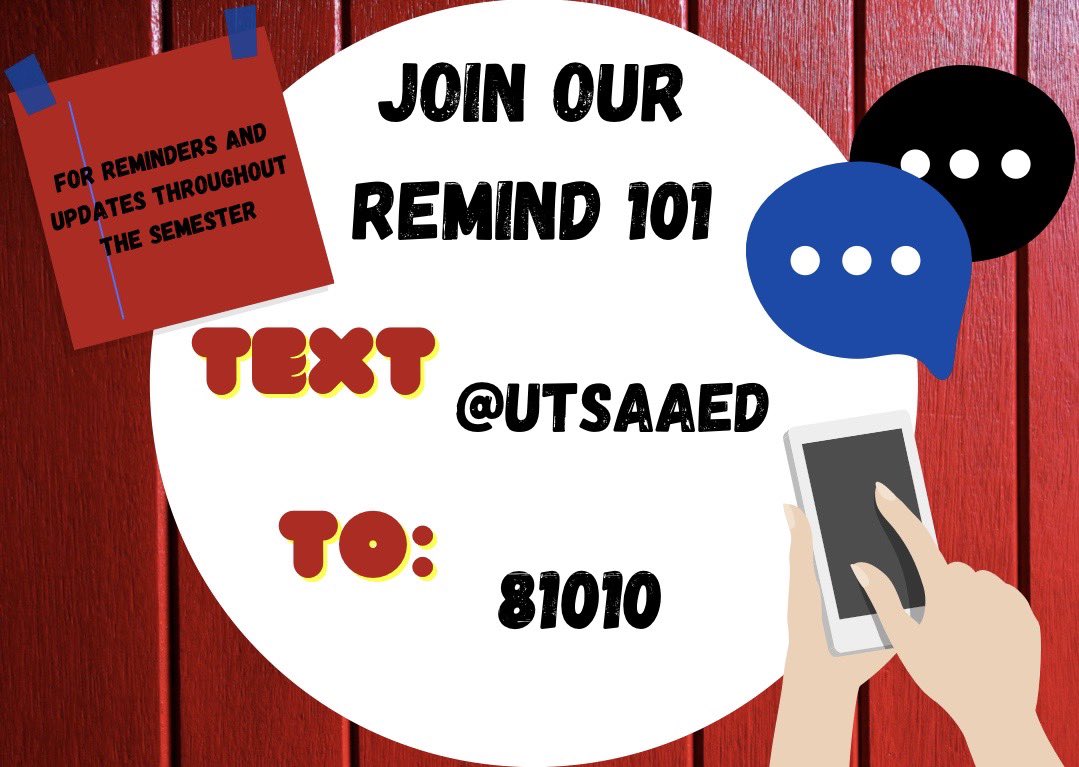 UTSAaed's tweet image. AED will be virtual this semester, but we are still going to make it a good one! Our new member requirements are listed below for fall 2020. Don’t forget to sign up for our remind 101... happy wednesday!