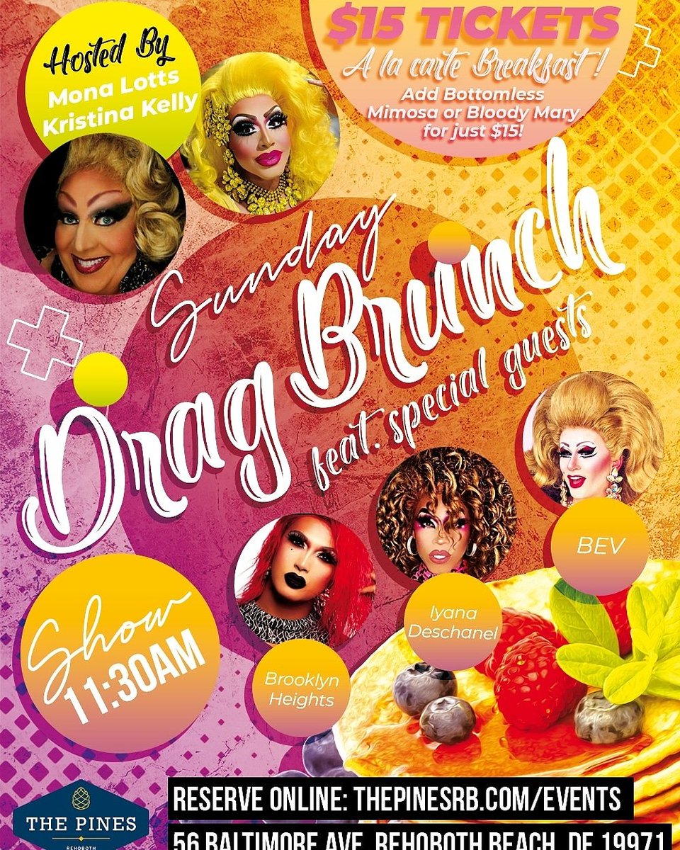 Come see us at <a href="/DragPines/">The Pines Drag Brunch</a> with <a href="/KristinaKelly79/">Kristina Kelly</a>  
For Reservations
thepinesrb.com/events
<a href="/RBRCrunning/">Rehoboth Beach Run</a> <a href="/RBRCrunning/">Rehoboth Beach Run</a> <a href="/rehoboth_beach/">Rehoboth Beach</a>  <a href="/rbbandstand/">Rehoboth Bandstand</a> <a href="/VisitRehoboth/">VisitRehoboth</a>