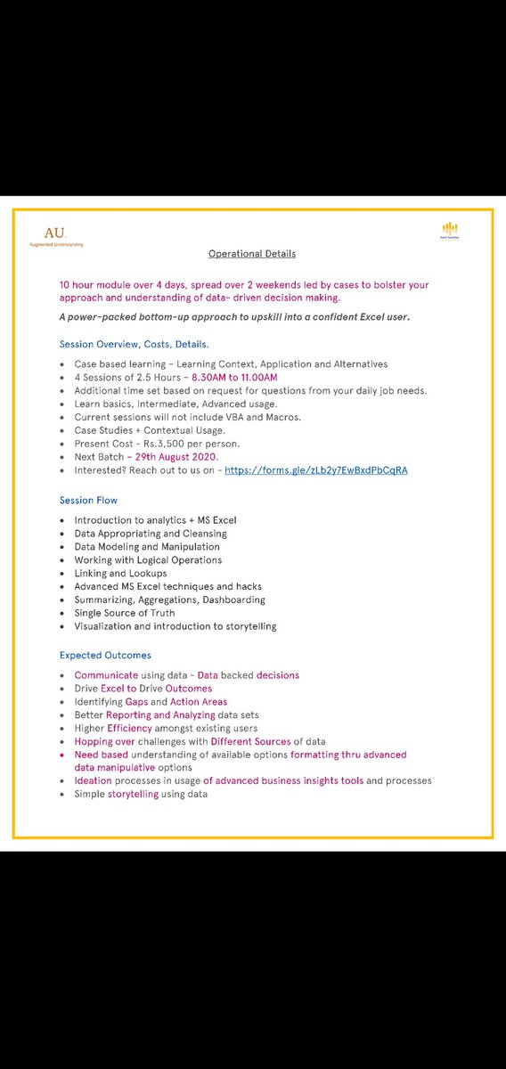 augstand's tweet image. Learning MS #Excel in just 2 weekends - 10 hours

Years of learning now packed in 10 hours.

Our weekend batch starts on Aug 29 - in 10 hours you will start exploring the possibilities of analytics using MS Excel like never before.

Register here: bit.ly/3jcUV4i