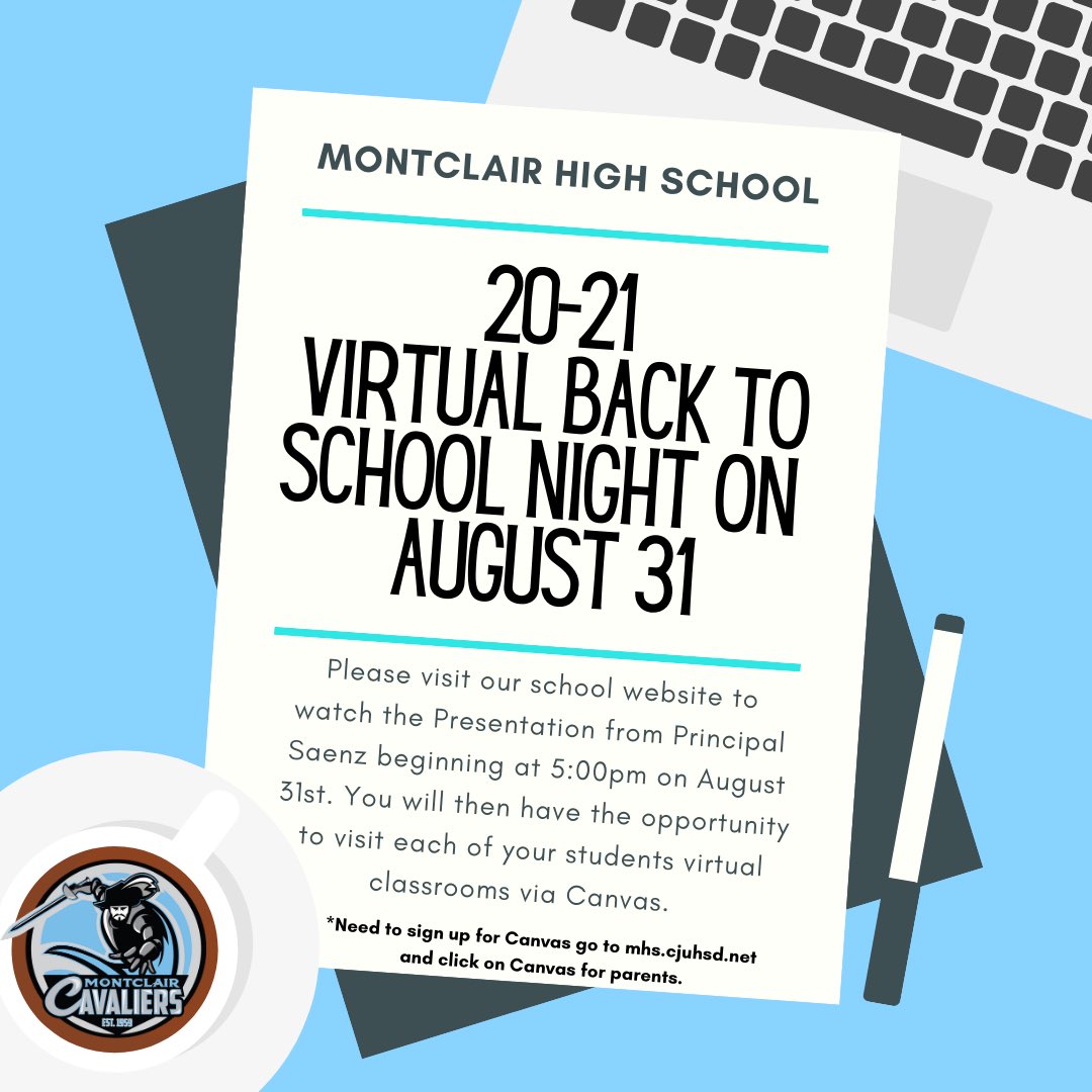 Cavaliers, save the date for our first ever Virtual Back to School Night! Ⓜ️💻Ⓜ️