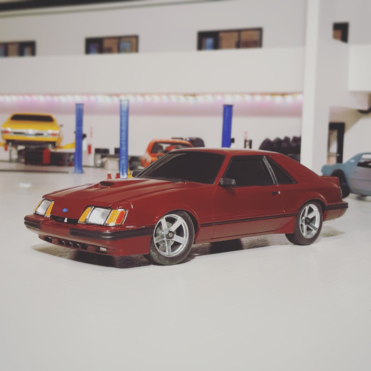 Make_It_RC's tweet image. Nice shot of the 1/24 scale RC 85.5 Mustang SVO. 👌 #rccar #rcbuild #mustang #modelcar