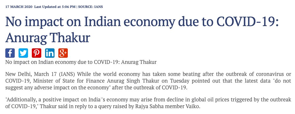 If yes, then your wise lordship may give a Bharat Ratna to yourself. If no, then give Bharat Ratna to NSA. At once!On March 17th, your wise lordship’s govt was telling the parliament that India stands to gain from Covid-19. Your troll of state for finance announced. 11/n