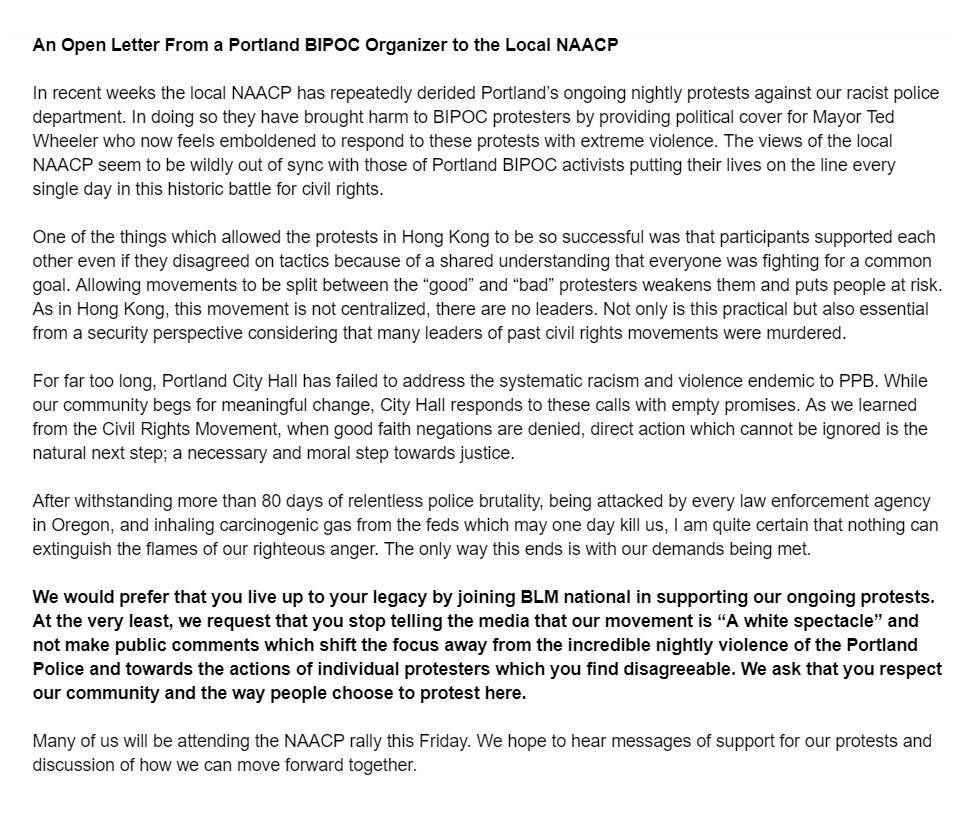 Someone messaged me and shared this letter to the NAACP from BIPOC leaders.