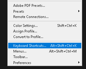 di PS cara untuk custom dan mengetahui shortcut ada pada tab Edit-keyboard shortcut