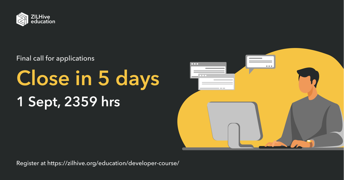 zilhive's tweet image. Applications for @zilliqa's #ZILHive #blockchain for business course is closing in 5 days, 1 Sept. 🔥

Don't miss out this opportunity to learn how to integrate blockchain into your business!

Apply 👉ow.ly/MwRb50Bagc1

- CF
#ProgressWithZIL