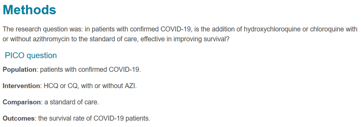 Notre étude commence par la question de recherche : est-ce que l'hydroxychloroquine avec/sans azithromycine permet de diminuer la mortalité associée au COVID-19 ?Ensuite on a inspecté plusieurs bases médicales de publications et de préprints