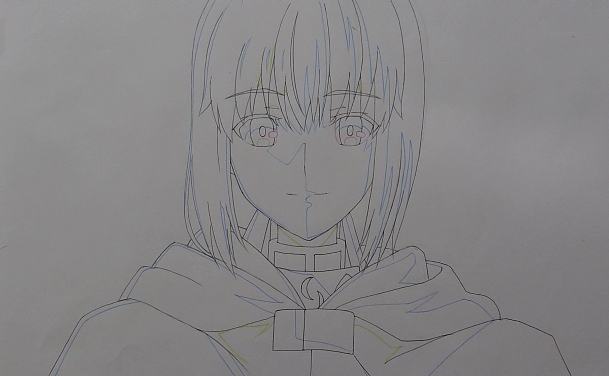 萌 ごんごん Fate貧乏民 原画風模写 W 推しのセイバー 描きながら思い出しては泣きそうになってたよね 下書き含めてたぶん2時間かかってないくらい 左 影なし 反射して見づらい 右 影あり 3色使ってるのはちゃんと意味あるよ 模写