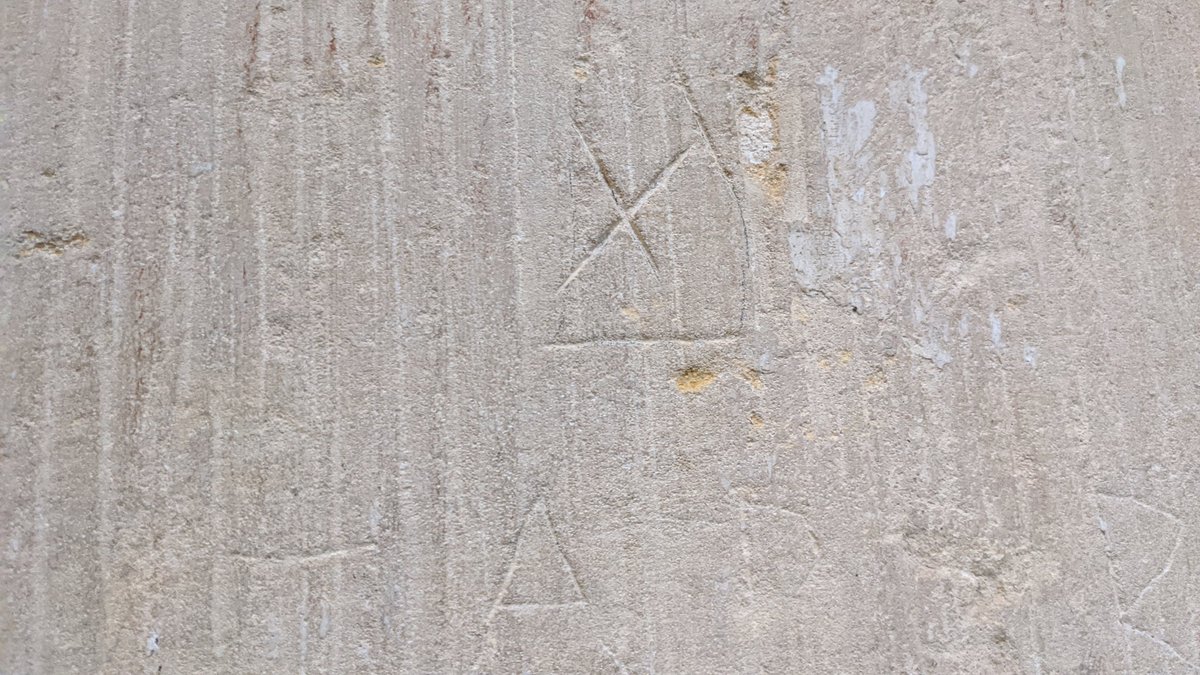 The columns of Tewkesbury Abbey are absolutely covered in carvings like these. Not names or dates, but symbols. Everywhere you look.They're not graffiti, they're masons marks. The lasting remains of the people who built the abbey 900 years ago, signing their work.