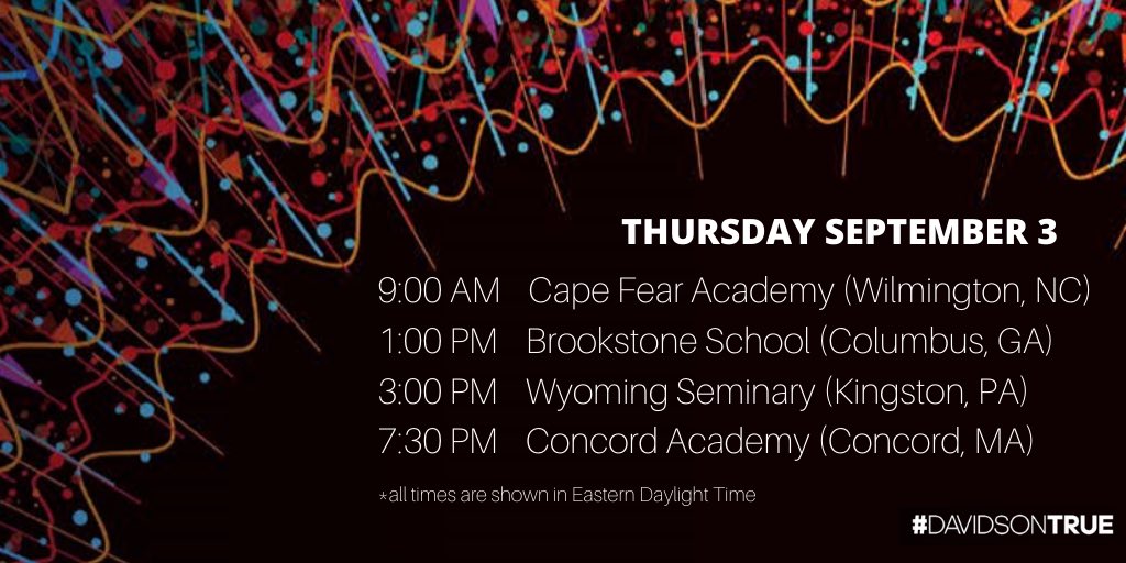 Although we may not be able to visit with you in-person this fall, we’re excited to virtually connect! 

Check out where we’ll be today, September 3. ⬇️💻🖥📱#DavidsonInYourArea