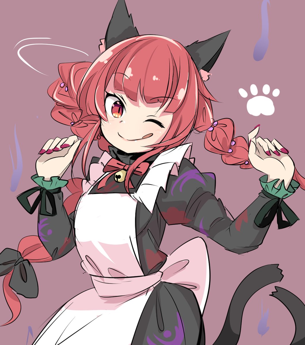 kaenbyou rin 1girl red hair solo animal ears multiple tails cat ears red eyes  illustration images