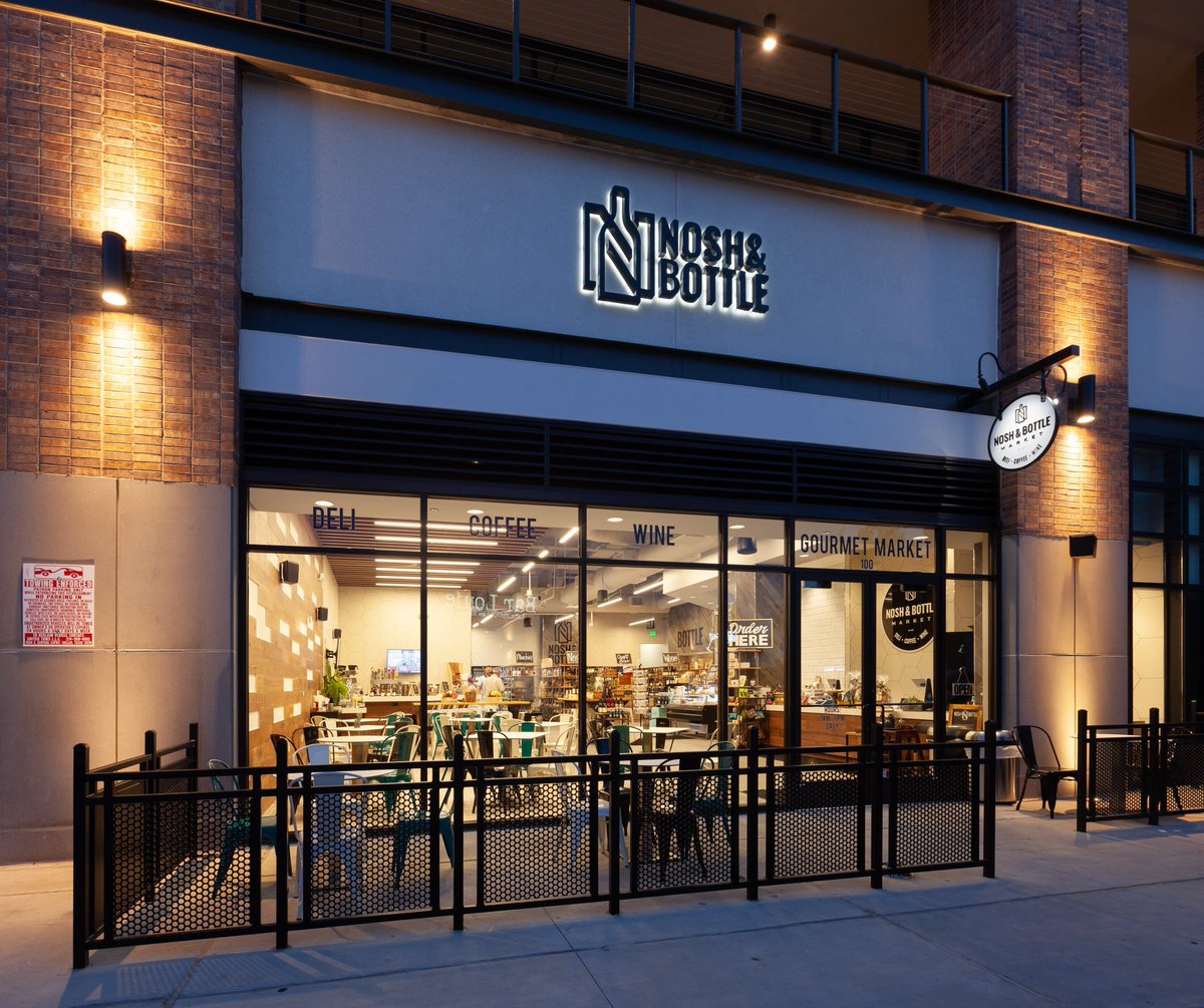 HFA_AE's tweet photo. Nosh & Bottle is a 6,250 sf retail space located at the Toyota Music Factory entertainment complex in Irving, Texas. The store serves as a New York-style deli and cafe with specializations in locally sourced food, wine, and craft beer. #ThrowbackThursday #HFAatWork https://t.co/0kq19hdArF