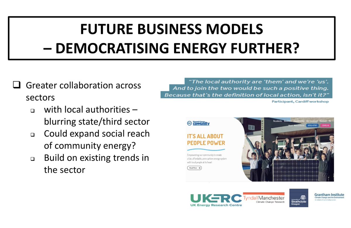 <a href="/isirc2020/">ISIRC 2020</a> #SocialInnovation for #ClimateAction 

Some points from @TimBSp8's talk on Community Energy:
✅Community energy groups tend to be more motivated by environmental and social goals than financial returns
✅Greater collaboration could help scale up future business models