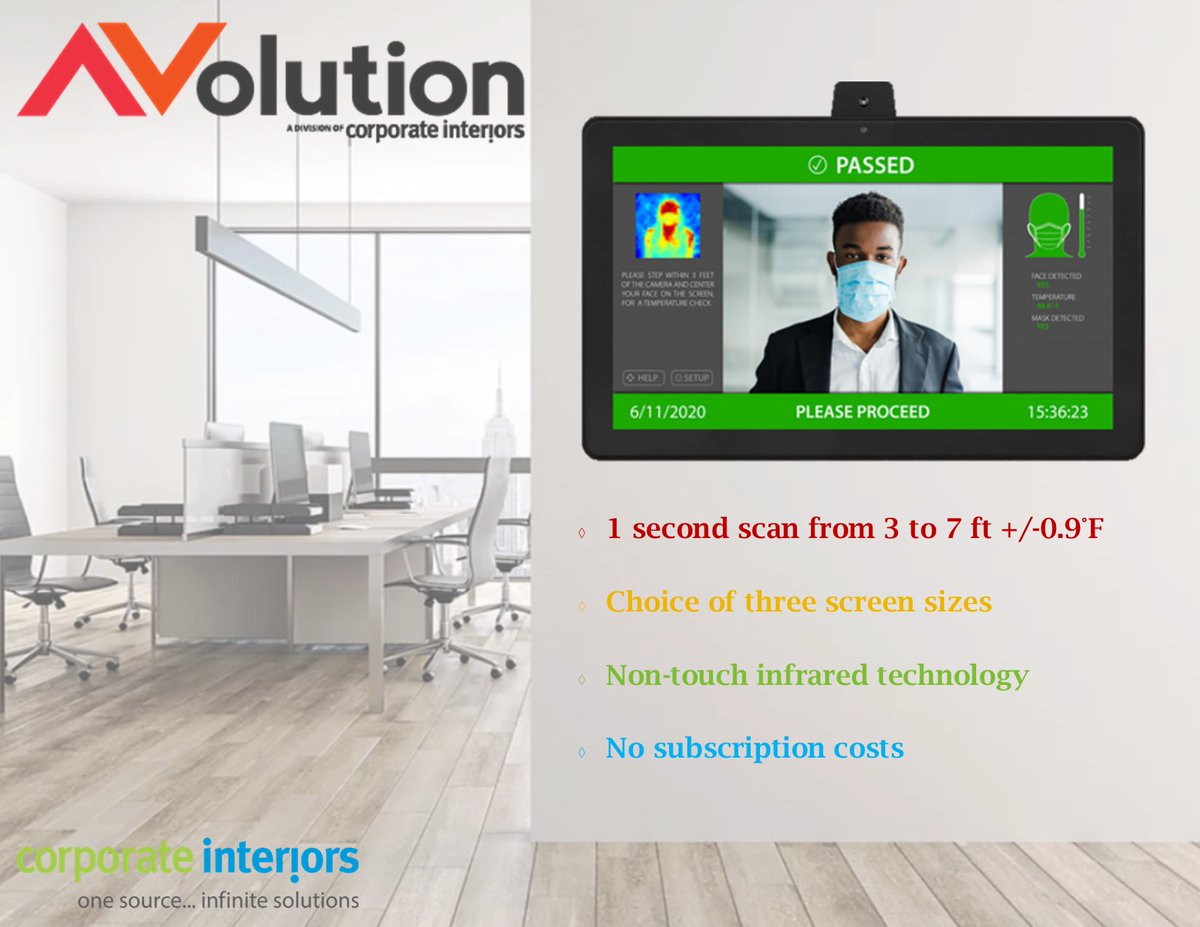 CorpInt's tweet photo. Protect your employees and students, protect your company and school! This temperature tablet is the added layer of security you need   to ensure safety and ease of mind. Please contact Reuben Segal at 302-345-7308 or rsegal@corporate-interiors.com... https://t.co/A8u2fwOxLO https://t.co/Dte4f5wEJn