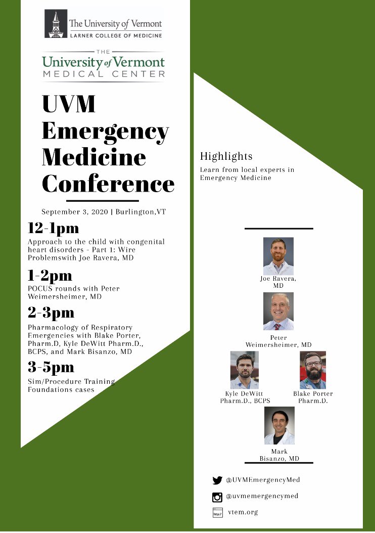 UVMEmergencyMed's tweet photo. Thursday Didactics with a stellar lineup.
@VTEMSONO @RxEmergency @EmergPharm @PEMUVM1 @mbisanzo
#EmergencyMedicine #UVMEM #Emergencymedicineresidency https://t.co/oMowOTxSA3