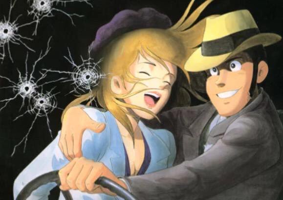 A very fitting parody cover again w/ Fujiko & Lupin being the infamous Bonnie & Clyde (1967) of the early 30s ~ 