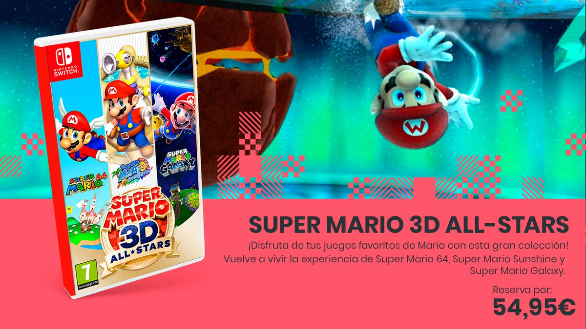 ¡Disfruta de tus juegos favoritos de Mario con #SuperMario3DAllStars!🌟

Vuelve a vivir la experiencia de #SuperMario64, #SuperMarioSunshine y #SuperMarioGalaxy reservándolo ya por 54,95 € para tu #NintendoSwitch😻 

bit.ly/2Z5quFH