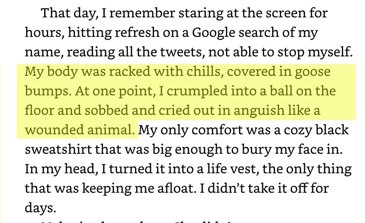 14/ The writing of this book seems to have partly cathartic, to work through a bewildering and painful experience.How does it feel to be betrayed by someone you thought was a friend, and framed for a crime you didn’t commit?For Stephanie, it felt like this: