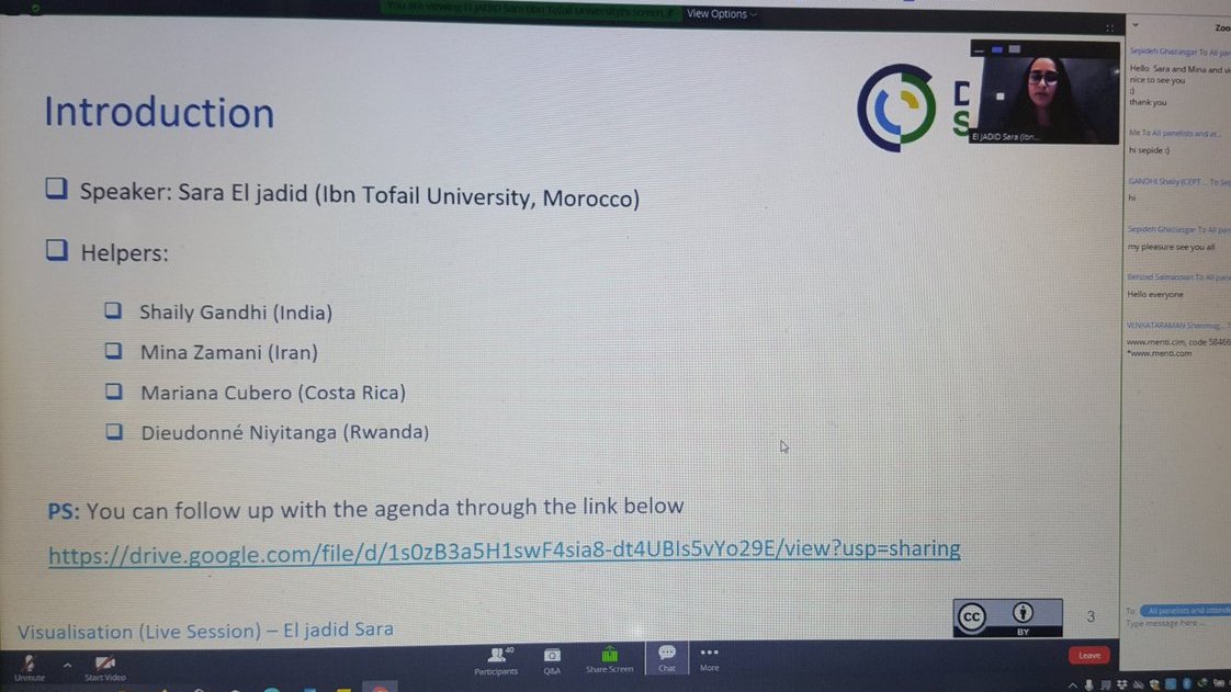 minazamani7's tweet photo. Day 4 of #VirtualDataTrieste20 is running.
@jadid_sara teaching visualisation.
@ShailyGandhi @MarianaCubero1 @dieudonneniyi @DataSciSchools https://t.co/iDYE7aNrl6