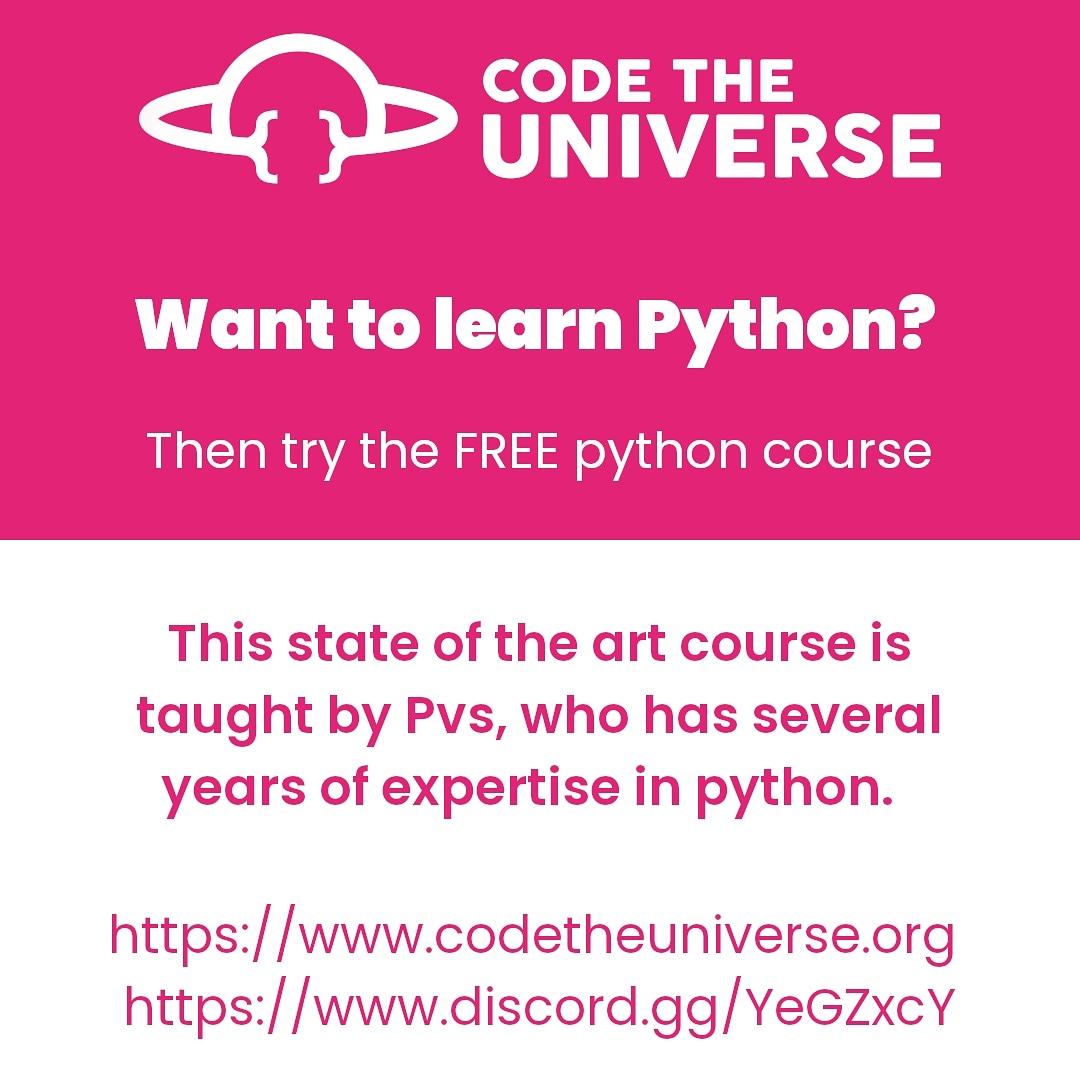 CodeUniverseNP's tweet image. Code the universe will be launching and new and improved python course this Friday at 2pm EST. We would love to see you come