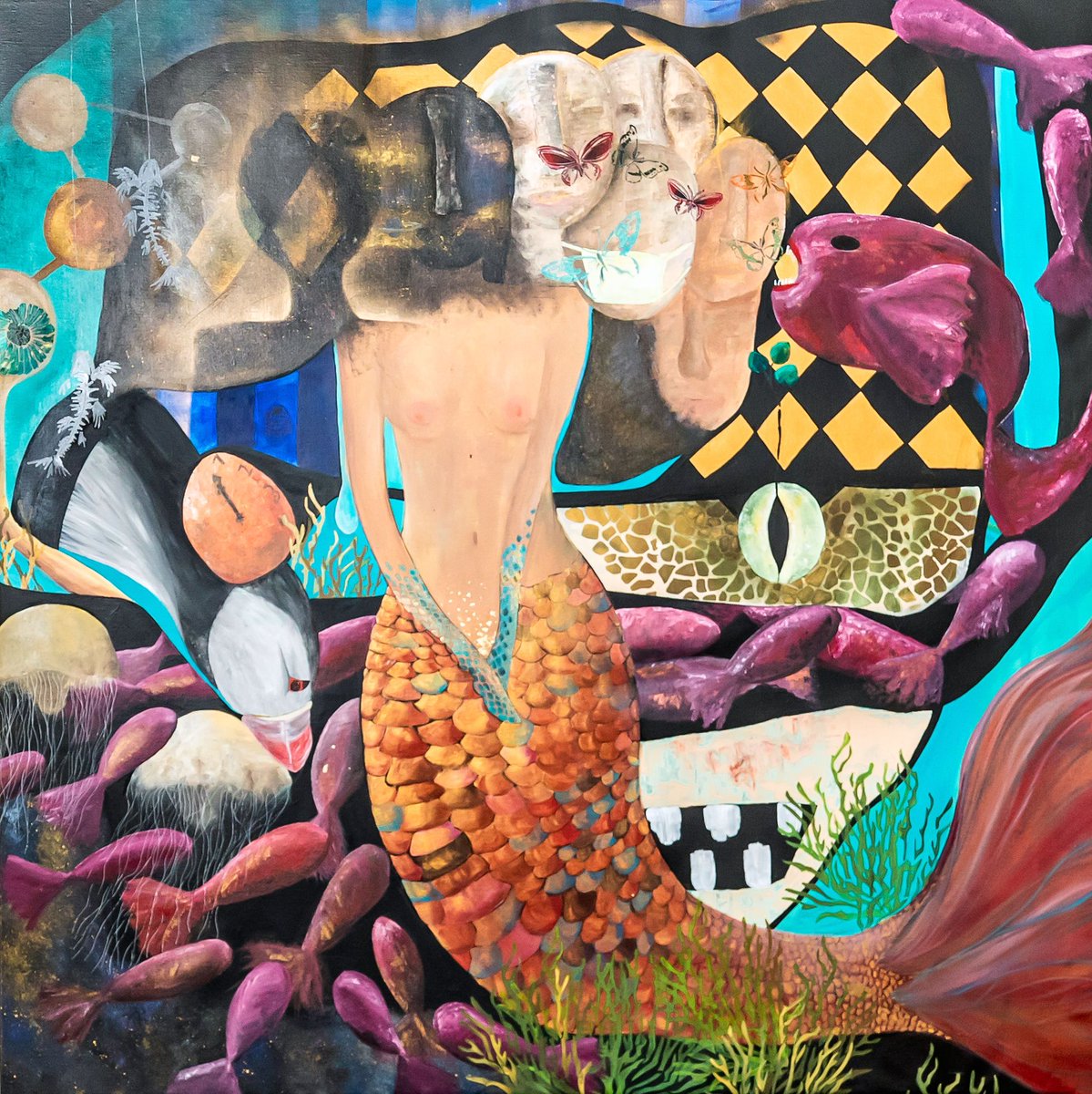 YoJolene's tweet photo. Series dedicated to the ''Ocean life'' 
This piece shall be called ''Mermaids confusion'' 
📸@dvshotz THANK YOU🙏⠀

#Designer #artist #resinart #acrylics #universeart #facecollection #animalcollection #loveforart #contamporaryart #abstractart #interior https://t.co/qB5Lju5sZI