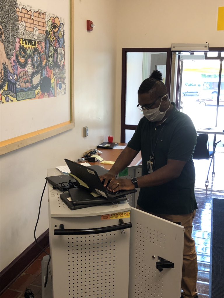 Thank you <a href="/bilaalanwar/">I.Am.Bilaal</a>, Technology Coordinator, for making sure our <a href="/EasternHS/">Eastern High School</a> students have devices. Ramblers let us know if you need a device. #DCPSatHome #Cluster8