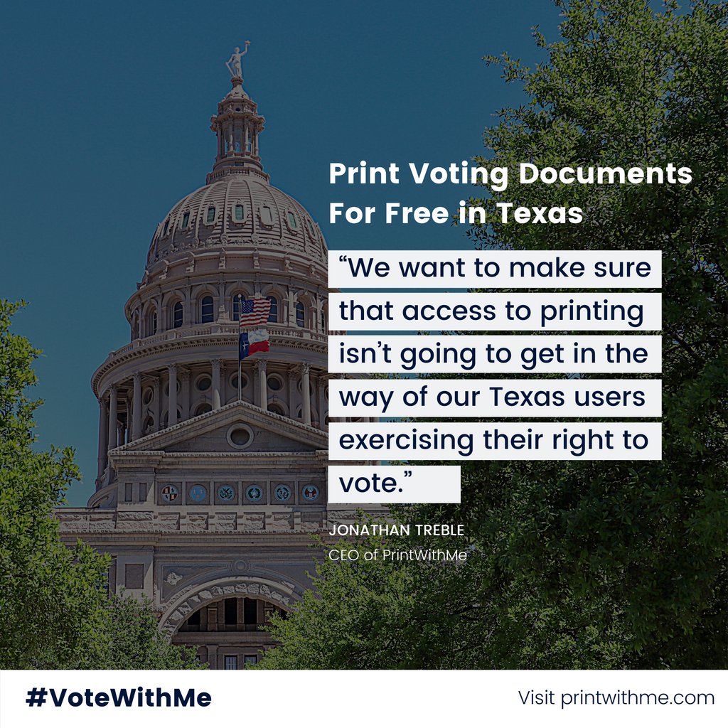 withmeamenities's tweet photo. 📢 ATTN Texas Voters: You can now print your voting documents for FREE using the PrintWithMe printers located throughout Texas! Learn more about the initiative on https://t.co/S6RUVfCVCs.
Share this post on your social media and with your friends! 💙 #printwithme #votewithme https://t.co/BUBqmwEEoG