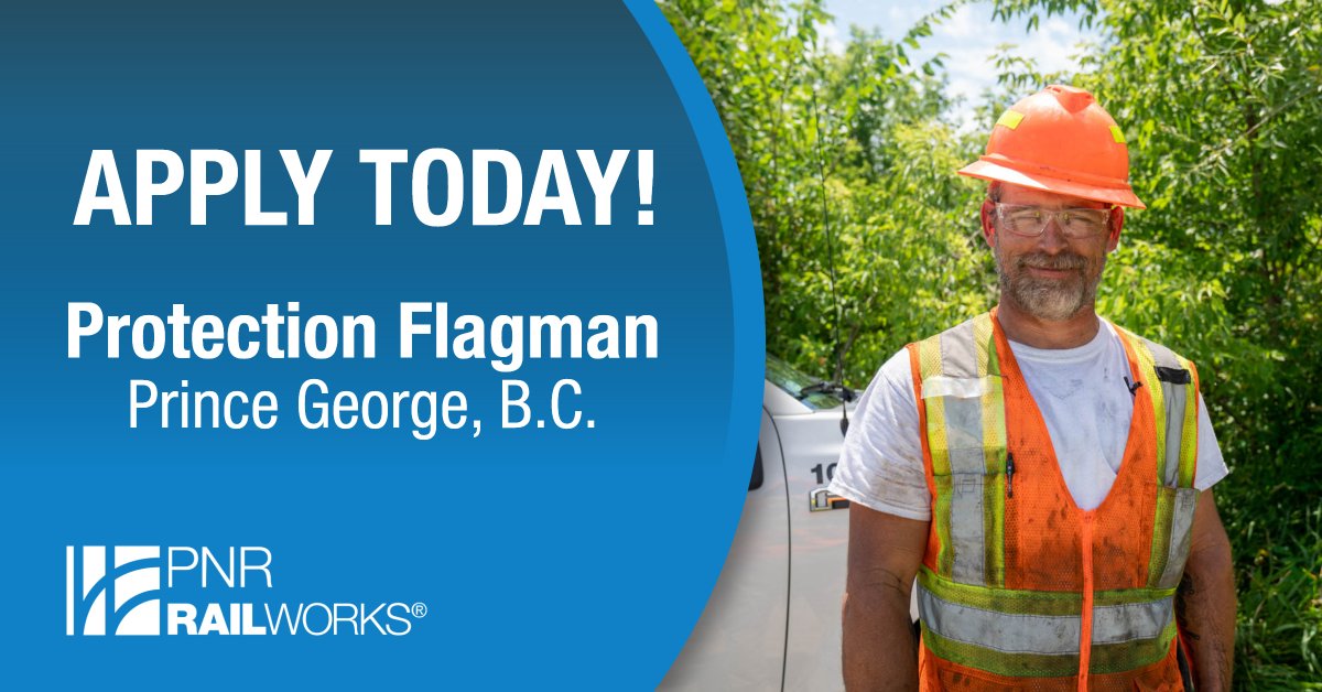 Apply today! Do you have two years of experience in the railway industry? PNR RailWorks is seeking a Protection Flagman in Prince George, B.C. bit.ly/34Qt1ao