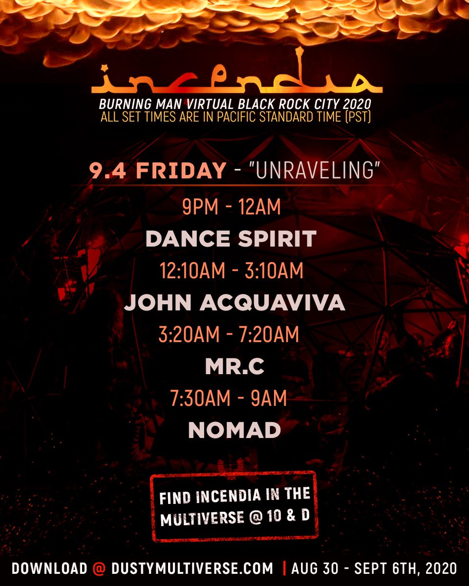 John Acquaviva (@johnacquaviva) on Twitter photo This Friday Dance Spirit, @mrcsuperfreq , Nomad & me are performing at the virtual <a href="/burningman/">Burning Man Project</a> at Incendia!
RSVP Dustymultiverse.com and download the app. See you in the "dust"! This Friday Dance Spirit, @mrcsuperfreq , Nomad & me are performing at the virtual <a href="/burningman/">Burning Man Project</a> at Incendia!
RSVP Dustymultiverse.com and download the app. See you in the "dust"!