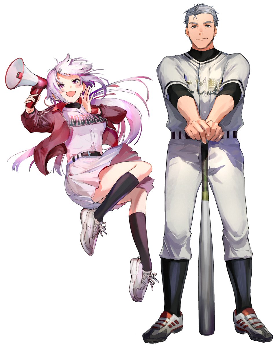 higuchi kaede multiple girls multiple boys baseball uniform skirt long hair blue hair white pants  illustration images