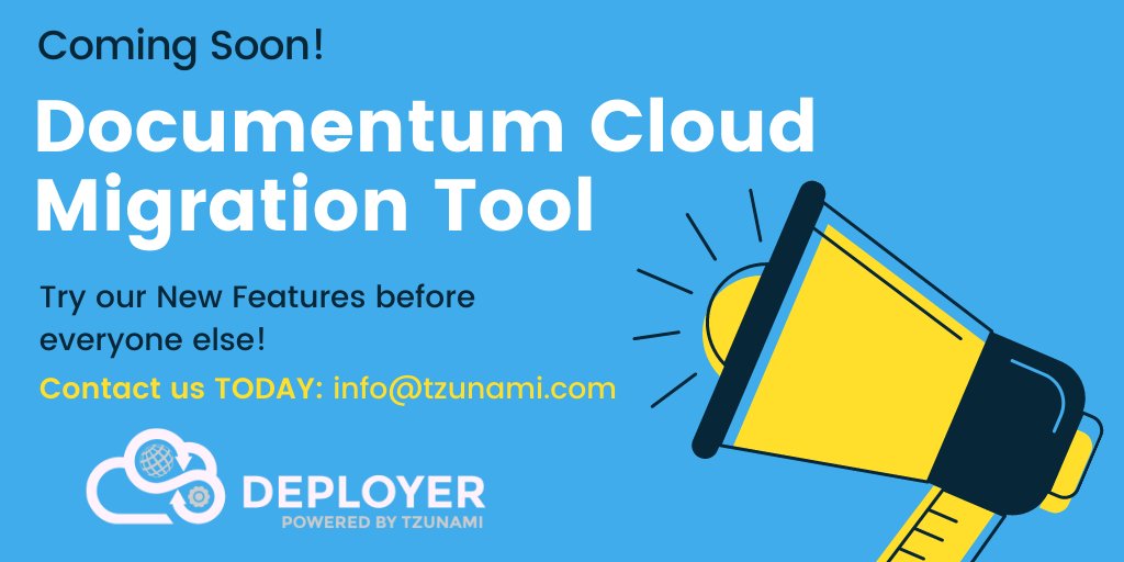 tzunami's tweet photo. #ComingSoon!
#Documentum #Cloud #Migration #Tool!
Try our #New #Features before everyone else: info@tzunami.com
#DataMigration #informationtechnology #cloudmigration #SharePoint2019 #Office365 #M365 #SharePointonline #MigrationTool #migrationapi #ContentMigration #mspartner #tech https://t.co/R0mJ7STbtG